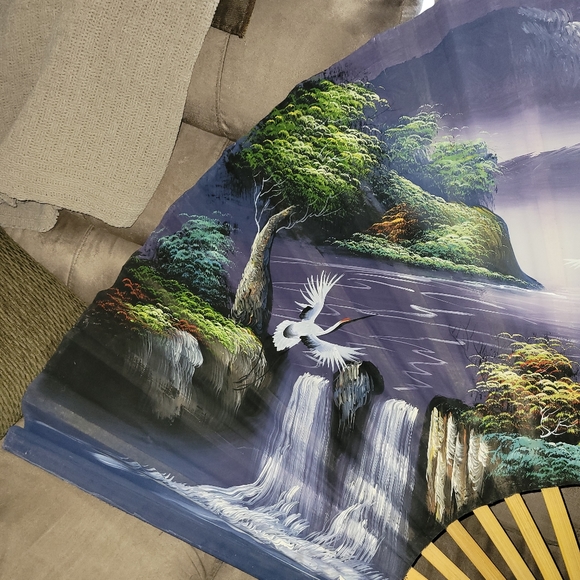 Vintage large hand painted Chinese bamboo fan. - Picture 3 of 6